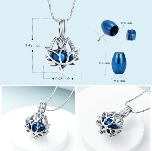 Vista 2 de Imrsanl - Joyería para llevar Cenizas - Collar con dije de flor de loto con mini urna de recuerdo para cenizas