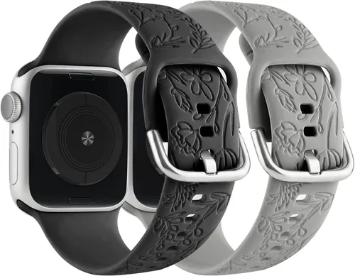 Vista 3 de Paquete de 2 correas deportivas grabadas con flores compatibles con correas de Apple Watch de 1.496 pulgadas, 1.575 pulgadas, 1.614 pulgadas