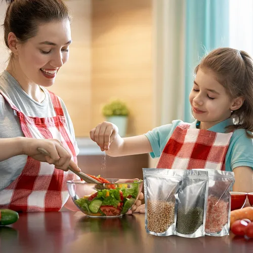 Vista 6 de Ctosree 200 bolsas de alimentos de pie, bolsas de caramelos, sellables, parte delantera transparente resistente con parte trasera de papel de 3.5" x