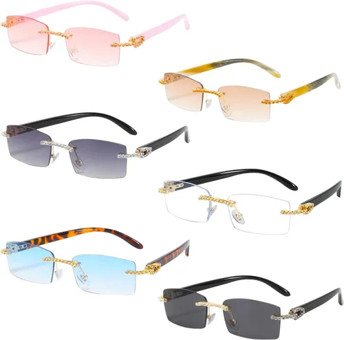 Vista 6 de Gafas de sol elegantes - Gafas de sol rectangulares sin marco sin montura para mujer - Gafas de moda