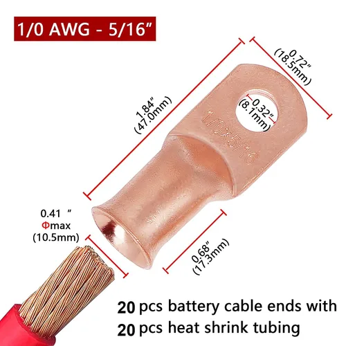 Vista 27 de TKDMR - Kit de 264 piezas de extremos de cable de batería, 132 piezas de terminales de anillo de lengüetas de cable de cobre resistentes AWG 8 6 4 2