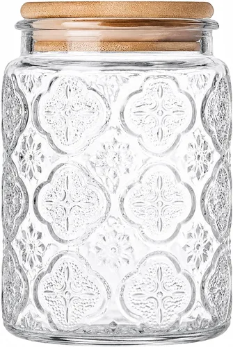 Vista 10 de Custde Tarros de almacenamiento de vidrio con tapa hermética, recipiente de 35 onzas para encimera de cocina con tapa de bambú, azúcar morena
