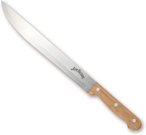 Vista 3 de Jim Beam Juego de tallado de 3 piezas, cuchillo y tenedor de acero con asas de madera y tabla