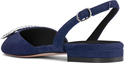 Vista 4 de HDEUOLM Zapatos planos de tacón bajo con puntera puntiaguda para mujer, zapatos de vestir de graduación con diamantes de imitación
