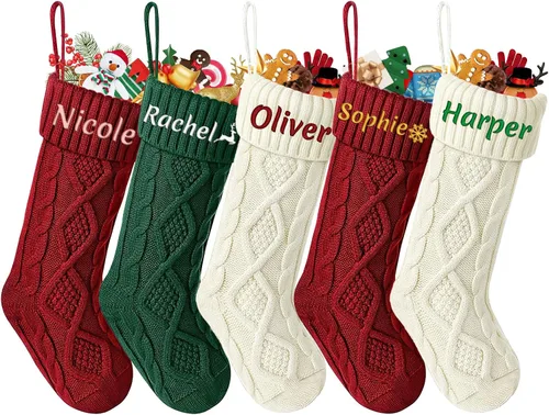 Vista 27 de Dreamdecor - Medias de Navidad personalizadas con nombre y monogramas, medias familiares de 18 pulgadas con placa de cuero para niños, 1 paquete