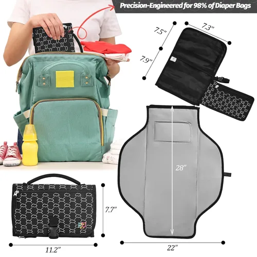 Vista 2 de Cambiador de pañales portátil, cambiador portátil con bolsillo para toallitas, cambiador de pañales impermeable, cambiador portátil para bebé, Negro
