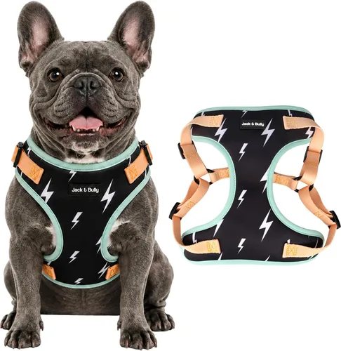 Vista 16 de Jack & Bully Arnés para perro, chaleco sin tirones, de neopreno ajustable, suave con malla transpirable, para todo tipo de clima, bulldog francés