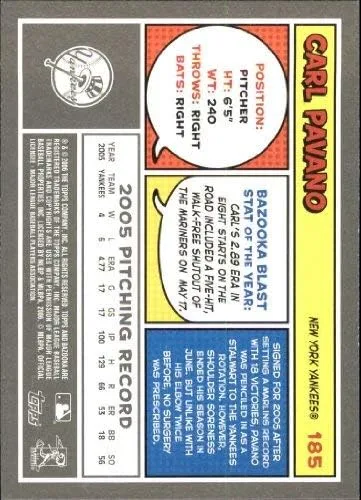 Vista 2 de 2006 Bazooka #185 Carl Pavano MLB Baseball Trading Card
