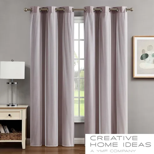 Vista 2 de Creative Home Ideas Augusta - Cortinas opacas (2 paneles, 38 x 84 pulgadas, rosa rubor), cortinas con aislamiento térmico para oscurecer la Rosa