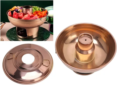Vista 4 de Olla caliente de carbón pequeña, acero inoxidable pulido con diseño de chimenea para comedor buffet 410 acero inoxidable oro rosa 9.1 in 1 unidad