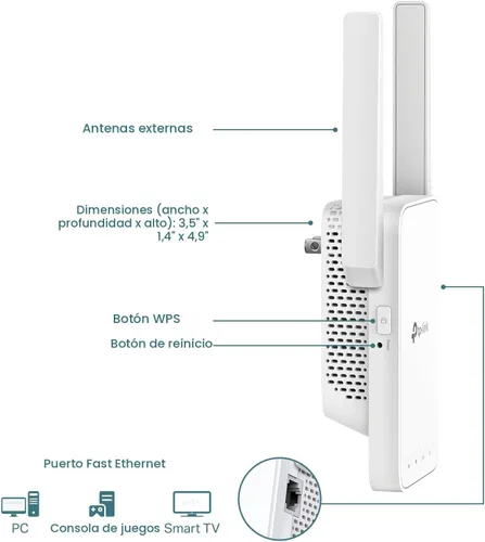 Vista 5 de TP-Link Extensor WiFi AC1200, Mejor Elección de Presupuesto 2023 de Engadget, Amplificador de Señal de 1.2Gbps para el Hogar, Doble Banda