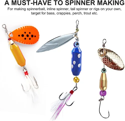 Vista 5 de OROOTL Fishing Spinner Lure Bodies Kit, Brass Lure Bodies for Spinner Making Painted Lure Weights Fish Eye Beads Assortment Inline Spinnerbaits