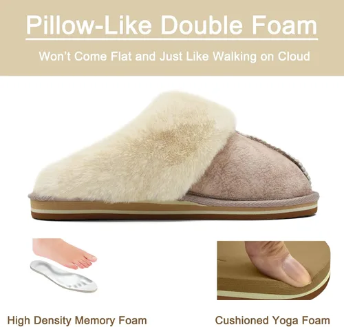 Vista 5 de KuaiLu Pantuflas mullidas de espuma viscoelástica doble para mujer, acogedoras con soporte de arco cálido, pantuflas de meter cómodas