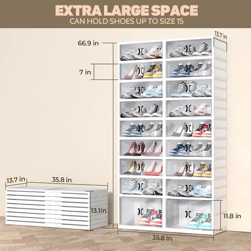 Vista 2 de Dollate Zapatero plegable de 9 niveles, 36 pares, gran almacenamiento de zapatos con puerta magnética transparente, fácil de montar y organizador