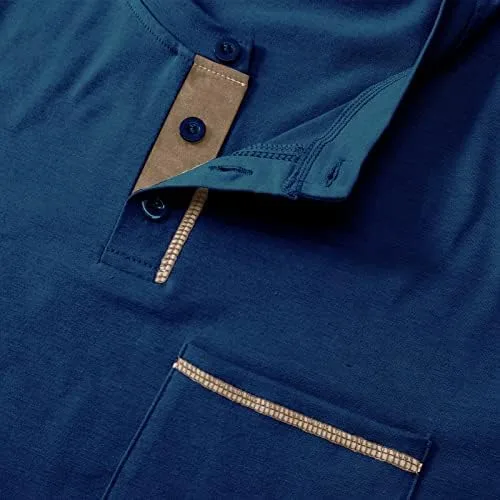 Vista 6 de M&F EVENMINE Mens Fashion Casual Front Placket Basic Short Sleeve Henley T-Shirts Button Cotton Pocket Tee