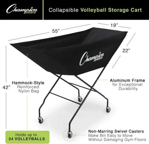 Vista 3 de Champion Sports Volleyball Cart & Equipment Storage, Durable Aluminum Frame for High Volume Practices & Training Sessions, 24 to 40 Ball Storage