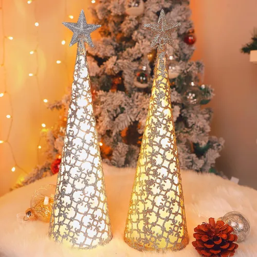 Vista 3 de Juegoal Decoración de mesa de Navidad iluminada con estrella y 10 luces LED, funciona con pilas, adorno de escritorio para interiores, Navidad