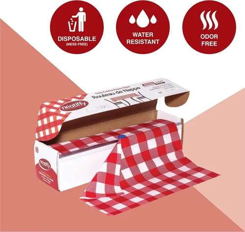 Vista 7 de Neatiffy Rollo de mantel de plástico desechable 54 pulgadas x 108 pies Mantel para mesas rectangulares, cuadradas, redondas ovaladas picnic