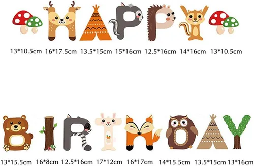 Vista 4 de Decoraciones de fiesta de bosque, pancarta de feliz cumpleaños con guirnalda de banderines de animales del bosque para niños y niñas, suministros