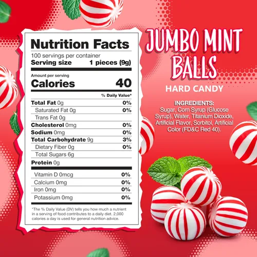 Vista 2 de Bolitas de menta jumbo de 2 libras Caramelo duro con sabor clásico a menta Caramelo antiguo para bufés de vacaciones y cuencos de oficina