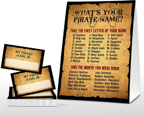 Vista 8 de Juego de "What's Your Pirate Name" - Juegos vintage de fiesta de cumpleaños pirata para niños - Actividad escolar familiar en el aula - 1 letrero