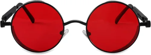 Vista 2 de FEISEDY Gafas de sol steampunk góticas retro con marco de metal redondo estilo punk y círculo para hombre B1857