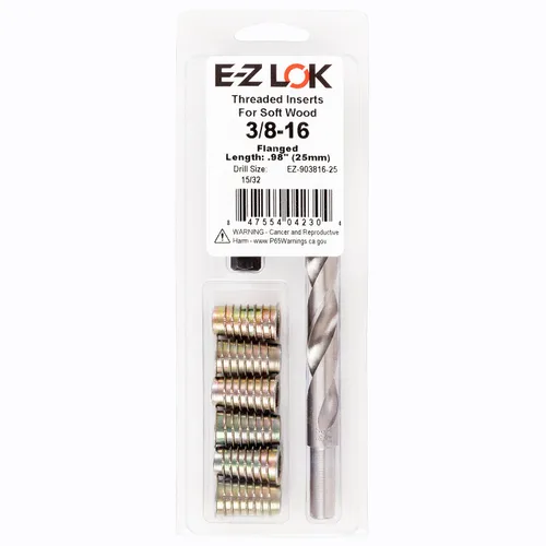 Vista 31 de E-Z LOK Kit de reparación de rosca hexagonal E-Z para insertos roscados con brida para madera blanda 1/4-20 x 13mm, perforador, herramienta