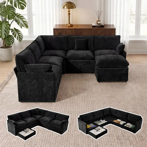 Vista 28 de Sofá modular con almacenamiento, sofá cama de 103 pulgadas, sofá cama seccional, sofá nube de gran tamaño con otomana móvil, sofá moderno de 6