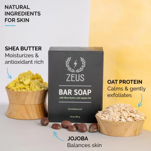Vista 2 de ZEUS Jabón en barra corporal y facial, jabón natural hidratante y equilibrante para lavado facial y corporal (fabricado en Estados Unidos), paquete