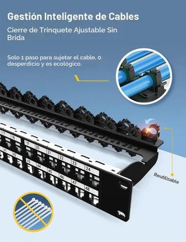 Vista 2 de Panel de conexión Keystone en blanco de 48 puertos para montaje