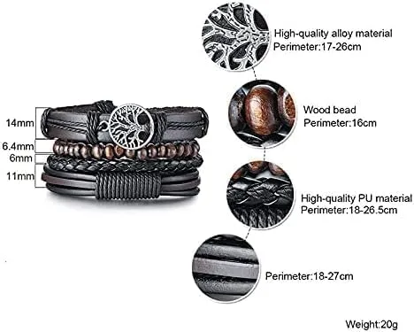 Vista 4 de JAVMOO Gothic Bracelet Adjustable Punk Braided Leather Multilayer Grunge Set Bracelets Emo Metal Cuff Wrap Bangles Meaningful Jewelry Gifts for Man