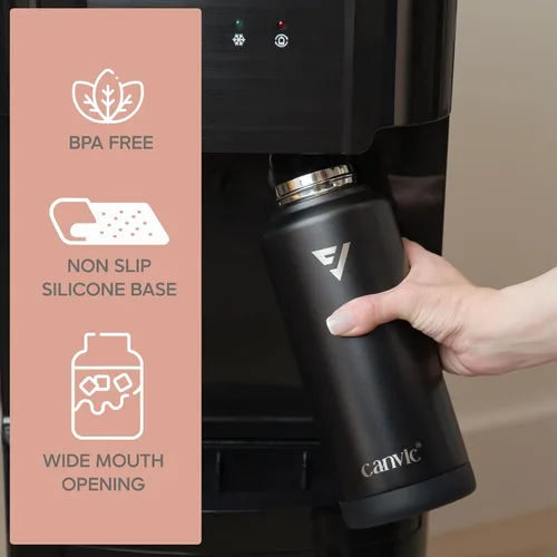 Vista 7 de Canvic DualSip - Botella de agua de acero inoxidable aislada al vacío de 32 onzas, 2 tapas a prueba de fugas (pajilla y pico), boca ancha, sin BPA