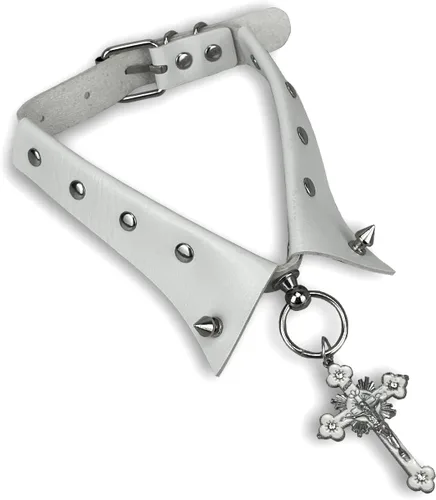 Vista 4 de JOYMIN Gargantilla de moda de piel sintética para Halloween, collares para mujer, gargantilla gótica, collar punk ajustable