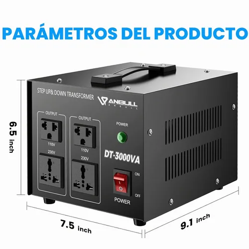 Vista 2 de Anbull Transformador Convertidor de Voltaje de 3000 Vatios, Paso Arriba Abajo 110v 220v, Convertidor de Voltaje 220 a 110 Transformador de Alta
