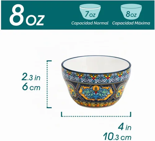 Vista 2 de vancasso Tazas de caldo de 8 onzas, cuencos pequeños bohemios, cuencos de postre para sopa, chile, helado, salsa de inmersión, tazas de café, aptos