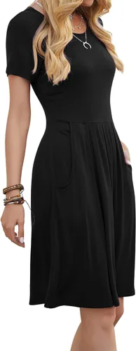 Vista 4 de DouBCQ - Vestidos informales para mujer, diseño holgado, plisado y con bolsillos
