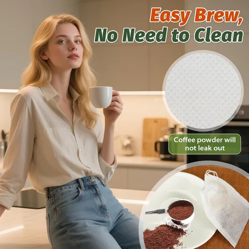 Vista 4 de 100 bolsas de té desechables para té de hojas sueltas, bolsas de filtro de té vacías con cordón de algodón, bolsitas infusoras de té rellenables
