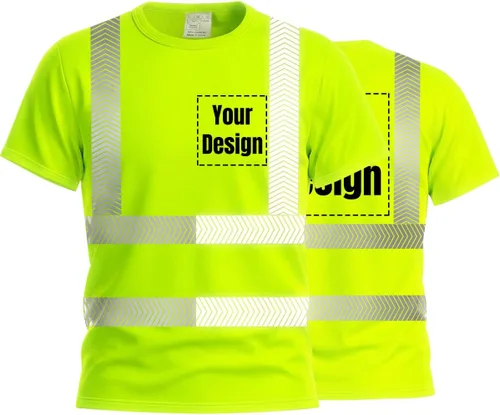 Vista 30 de Camiseta Hi Vis con tira reflectante de alta visibilidad, camisetas de seguridad personalizadas para tu logotipo, camisas de trabajo al aire libre