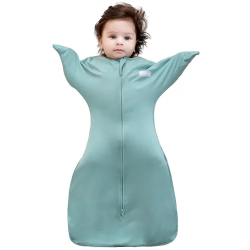 Vista 21 de PuppyPaws - Saco de dormir para bebé, 1.5 TOG, envolvente de transición con mangas largas con brazos hacia arriba y puños de manoplas, saco de Verde