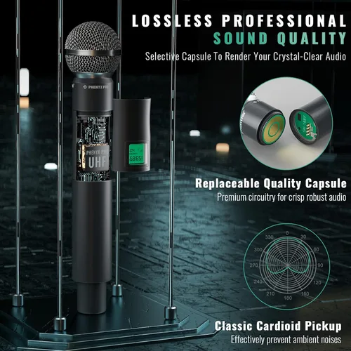 Vista 5 de Phenyx Pro Paquete de sistema de micrófono inalámbrico PTU-5000-4H con el estuche de transporte personalizable de tamaño extra grande