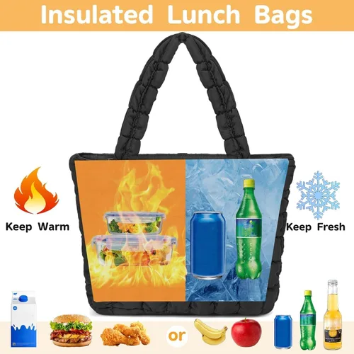 Vista 4 de CAMTOP Lonchera para mujeres y niñas, con aislamiento, bonita bolsa de almuerzo, bolsa enfriadora para trabajo, viajes, picnic (negro)