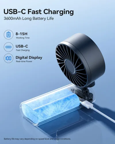 Vista 6 de SOTHING Ventilador turbo portátil de mano con placa de enfriamiento de hielo, 100 velocidades, tiempo de funcionamiento de 15 horas, mini ventilador