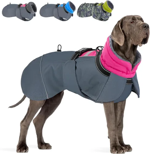 Vista 9 de SlowTon Abrigo de invierno para perro, resistente al viento, 3 capas de forro polar grueso y cálido, chaqueta para perro para clima frío, ropa Azul