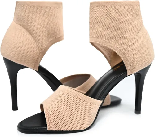 Vista 12 de Tacones de Puntera Abierta para Mujer, Sexys Tacones de Aguja de 3 Pulgadas, Sandalias de Tacón para Mujer con Puntera Abierta, Amplias, de Tejido