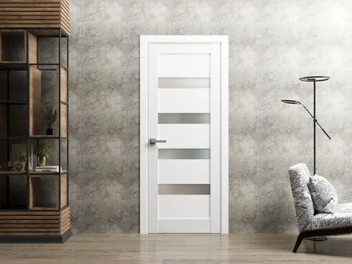 Vista 2 de Pantry Kitchen Lite - Puerta de 24 x 80 pulgadas con herrajes Quadro 4113 Seda blanca con vidrio opaco esmerilado Adornos de marco de un solo