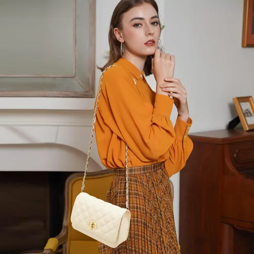 Vista 7 de FOXLOVER Mini bolso cruzado de cadena acolchada para mujer, bolso de hombro para mujer, de cuero casual
