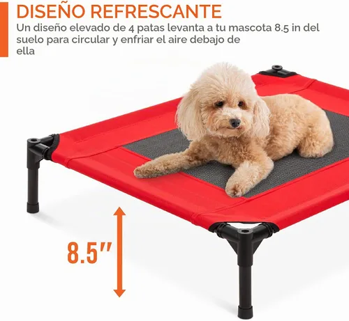 Vista 3 de Cama de malla elevada para perro Best Choice Products, con toldo desmontable, bolsa de viaje, tela transpirable., 30 pulgadas, Rojo