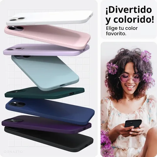 Vista 4 de ORNARTO Compatible con iPhone 14 Plus Funda 6.7, Silicona Líquida Delgada de 3 Capas Completamente Cubierta Funda de Teléfono de Goma de Gel Suave