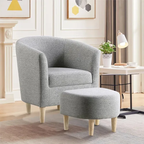 Vista 16 de DAZONE Silla Moderna de Mediados de Siglo, Silla de Acento Tipo Barril con Otomana, Juego Cómodo de Sillón con Reposapiés, Sillas Cómodas para Sala