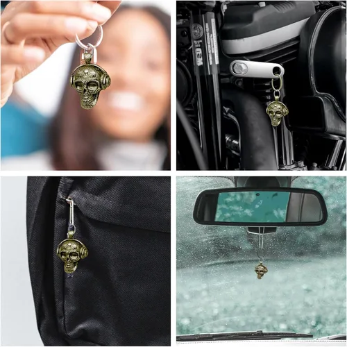 Vista 6 de Llavero de motocicleta Guardian Luck Bell Rock Skull Biker Gremlin Bell Car Llavero Accesorios con colgador de campana de motocicleta
